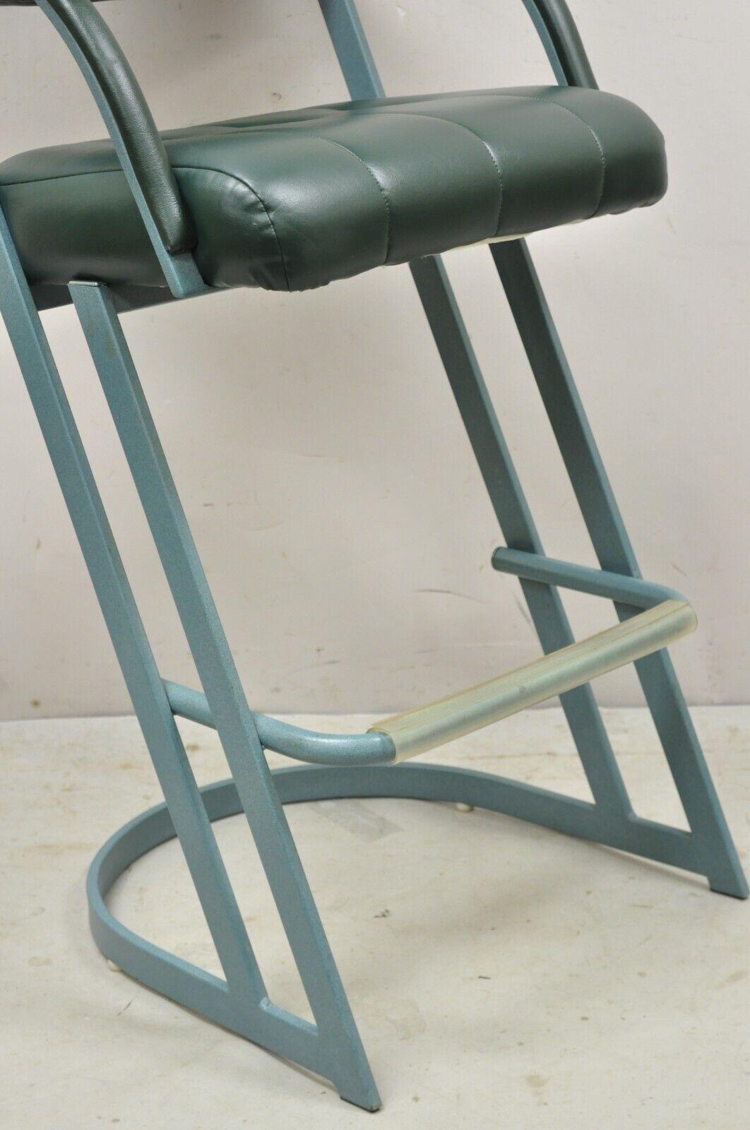 20th Century Vintage Contemporary Modern Green Metal Sculptural Space Age Bar Stools - 4 Pcs