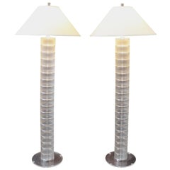 Vintage Contemporary Modern Pair of Clear Lucite Optique Floor Lamps 1980s