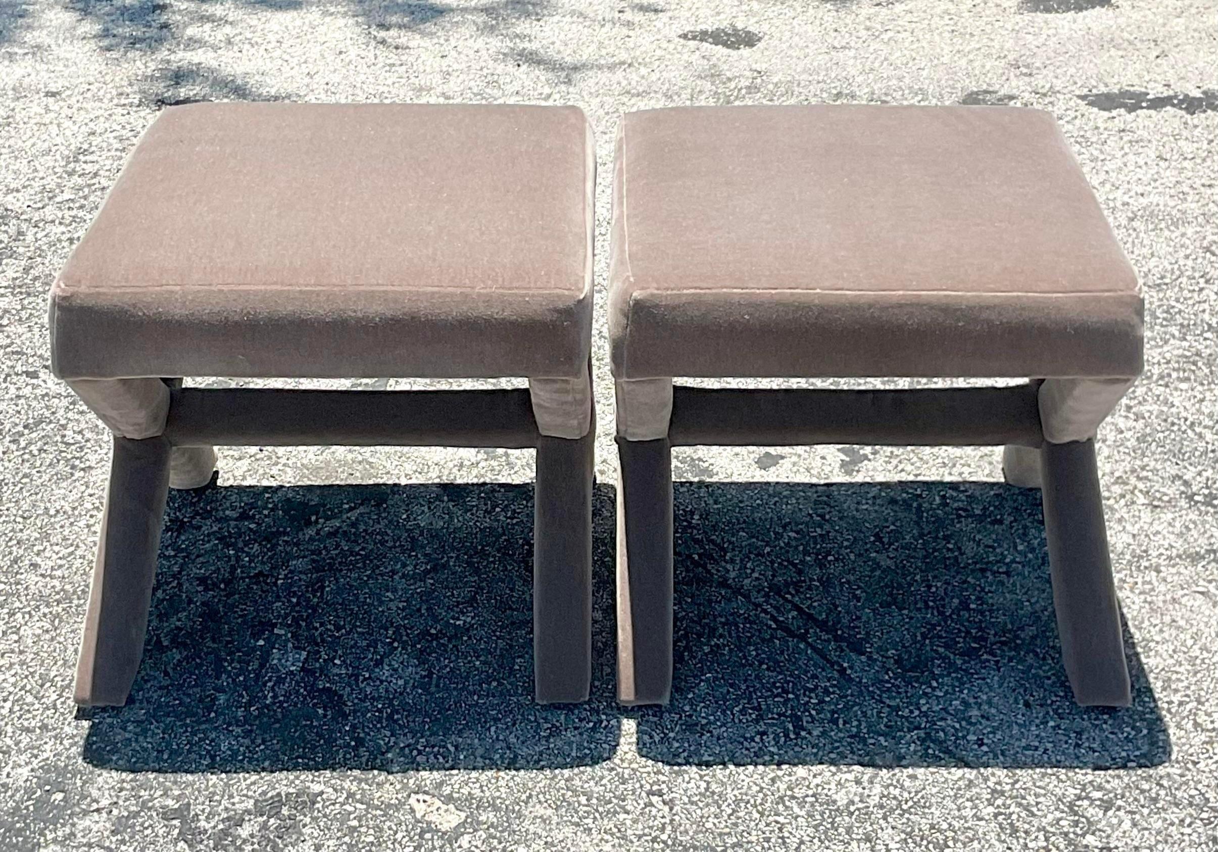 Vintage Contemporary Mohair X Benches - a Pair For Sale 1