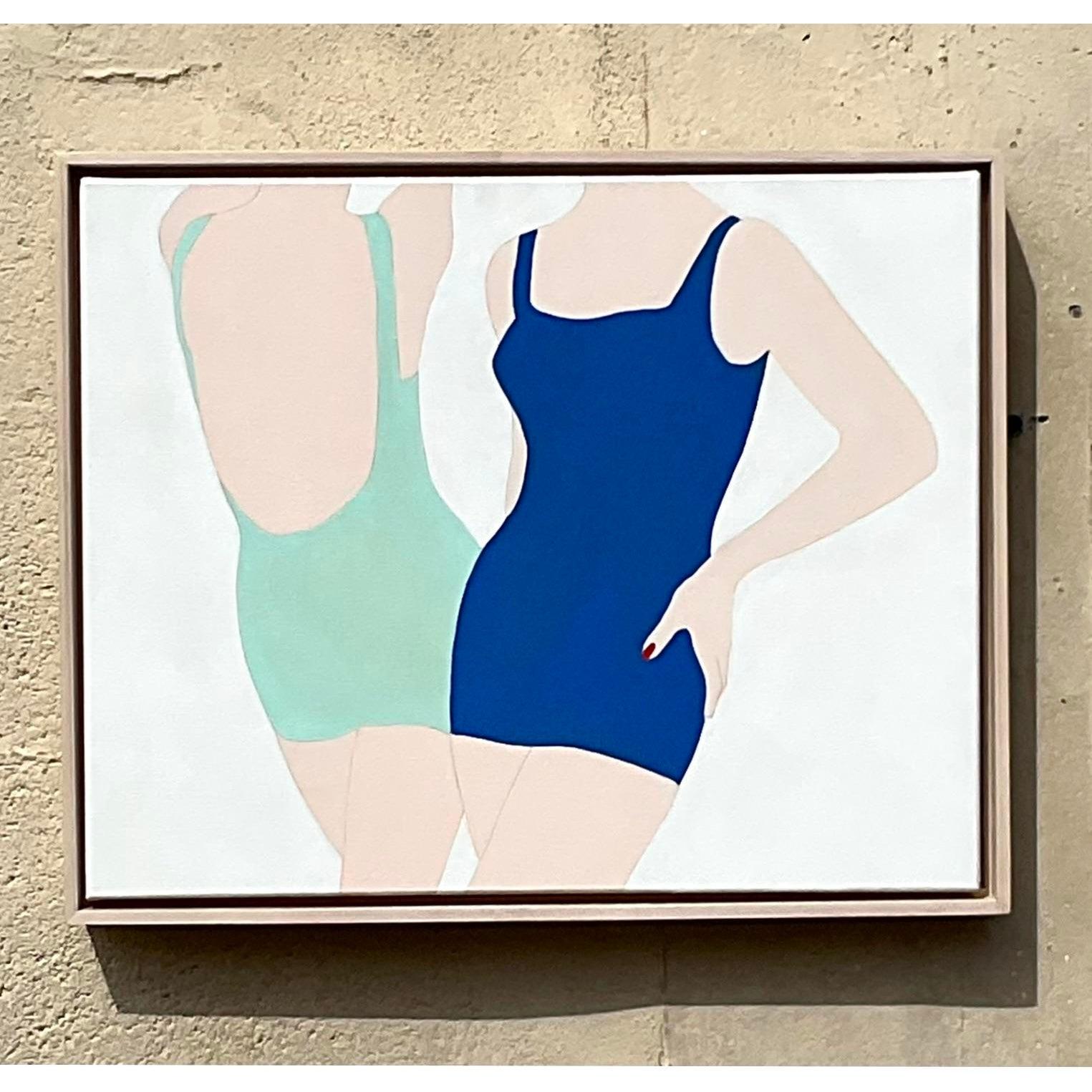 Vintage Contemporary Op Art Acryl figurativ auf Leinwand (amerikanisch)
