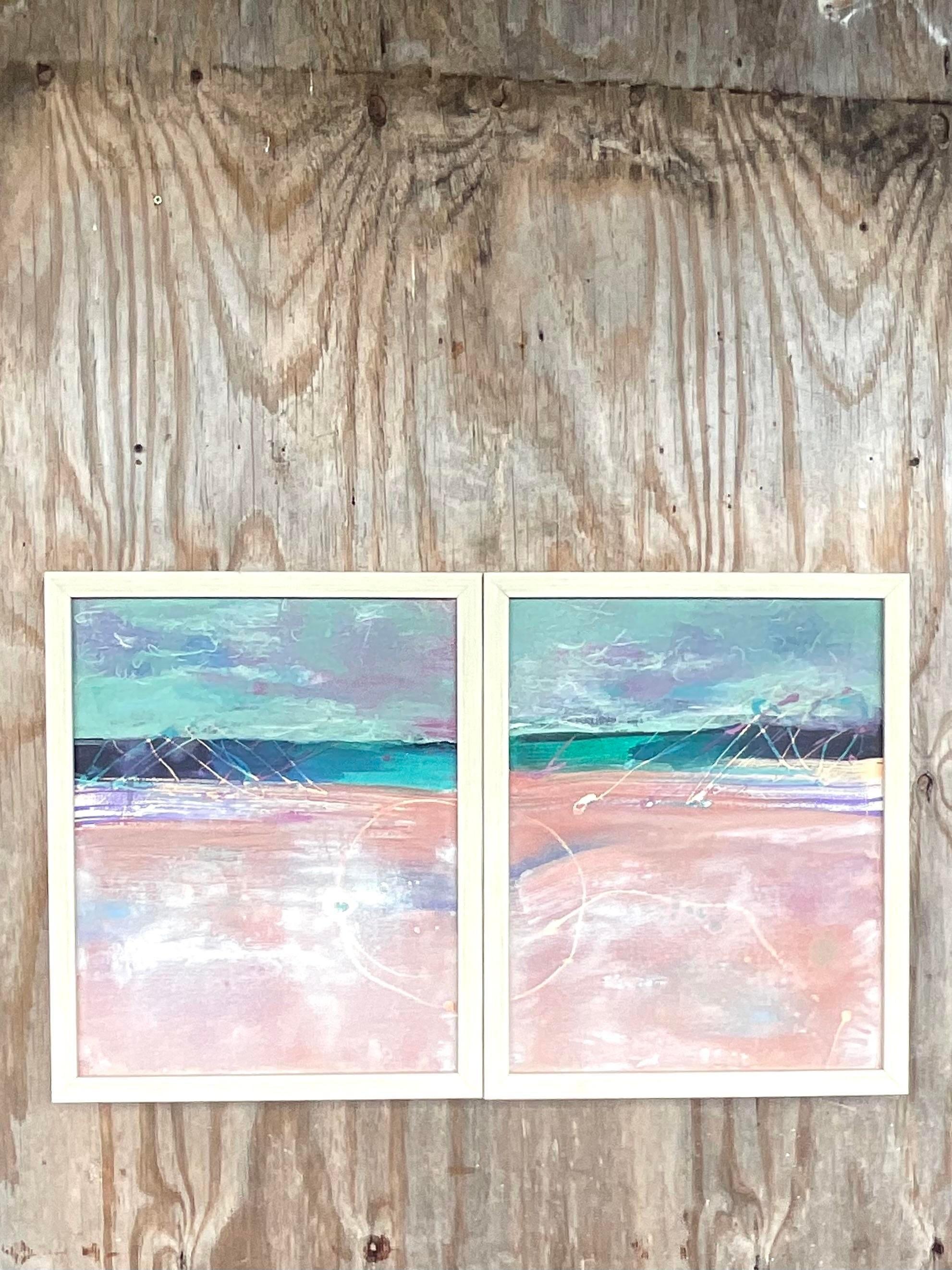 American Vintage Contemporary Original Abstract Oil Paintings on Canvas - Set of 2 For Sale