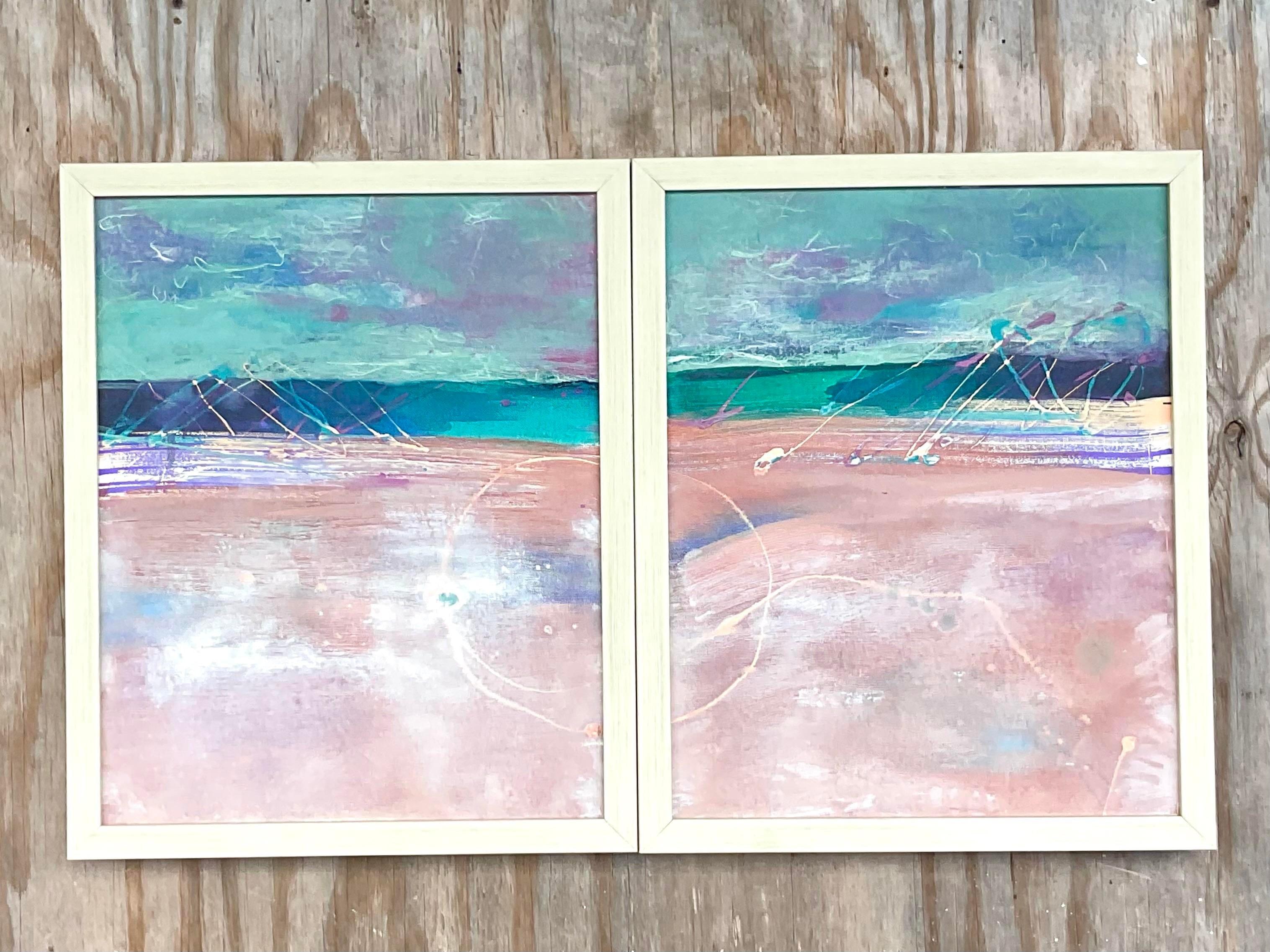 Vintage Contemporary Original Abstract Oil Paintings on Canvas - Set of 2 For Sale 4