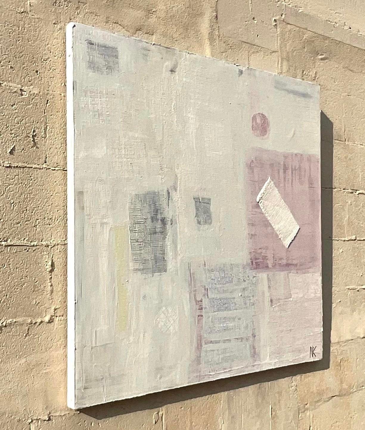 Vintage Contemporary Original Mixed Media Abstract Painting on Canvas Signed Nk Bon état - En vente à west palm beach, FL