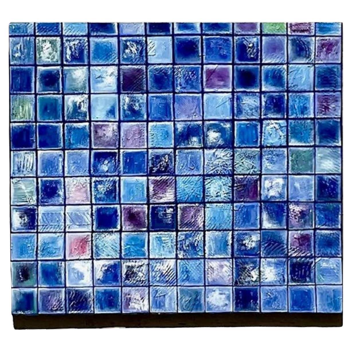 Vintage Contemporary Original Oil Painting of Blue Blocks