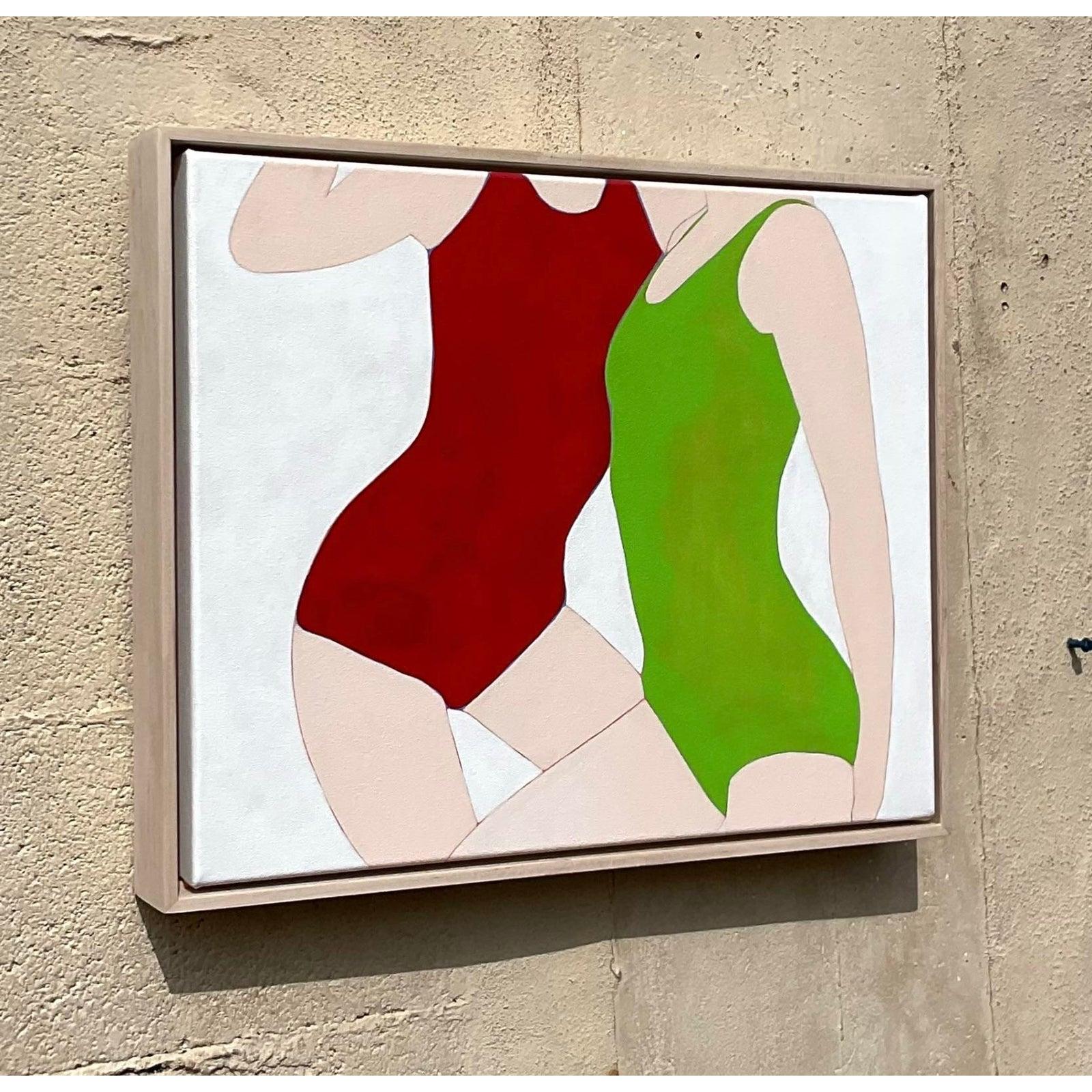 Vintage Contemporáneo Original Op Art Figurativo acrílico sobre lienzo Minimalista en venta