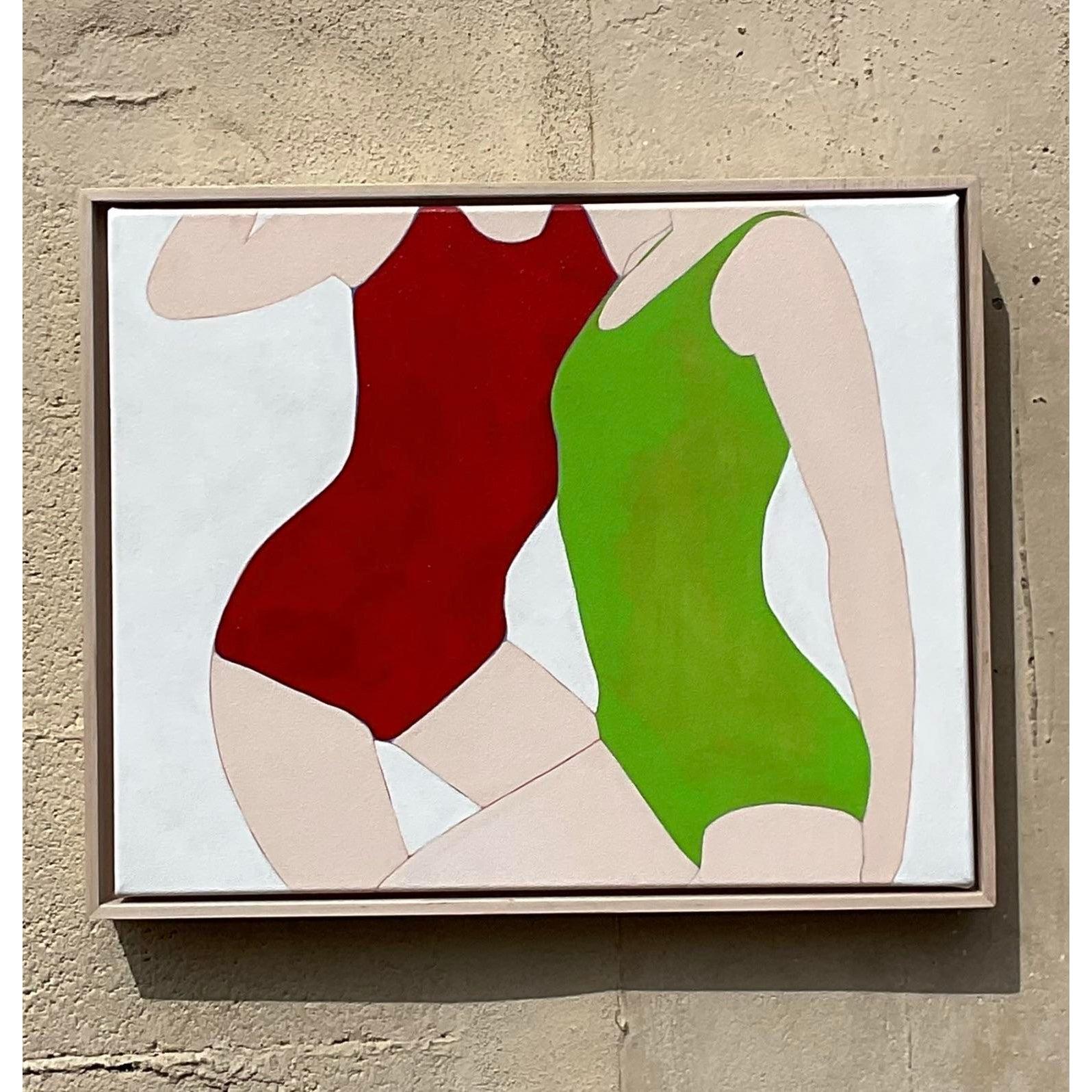 Vintage Contemporáneo Original Op Art Figurativo acrílico sobre lienzo Lienzo en venta