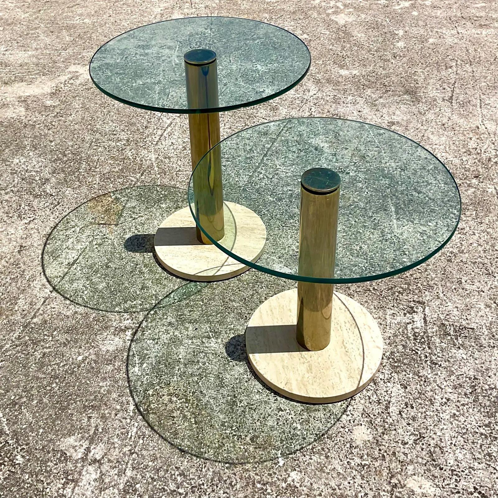Italian Vintage Contemporary Pace Brass and Marble Drinks Tables Set