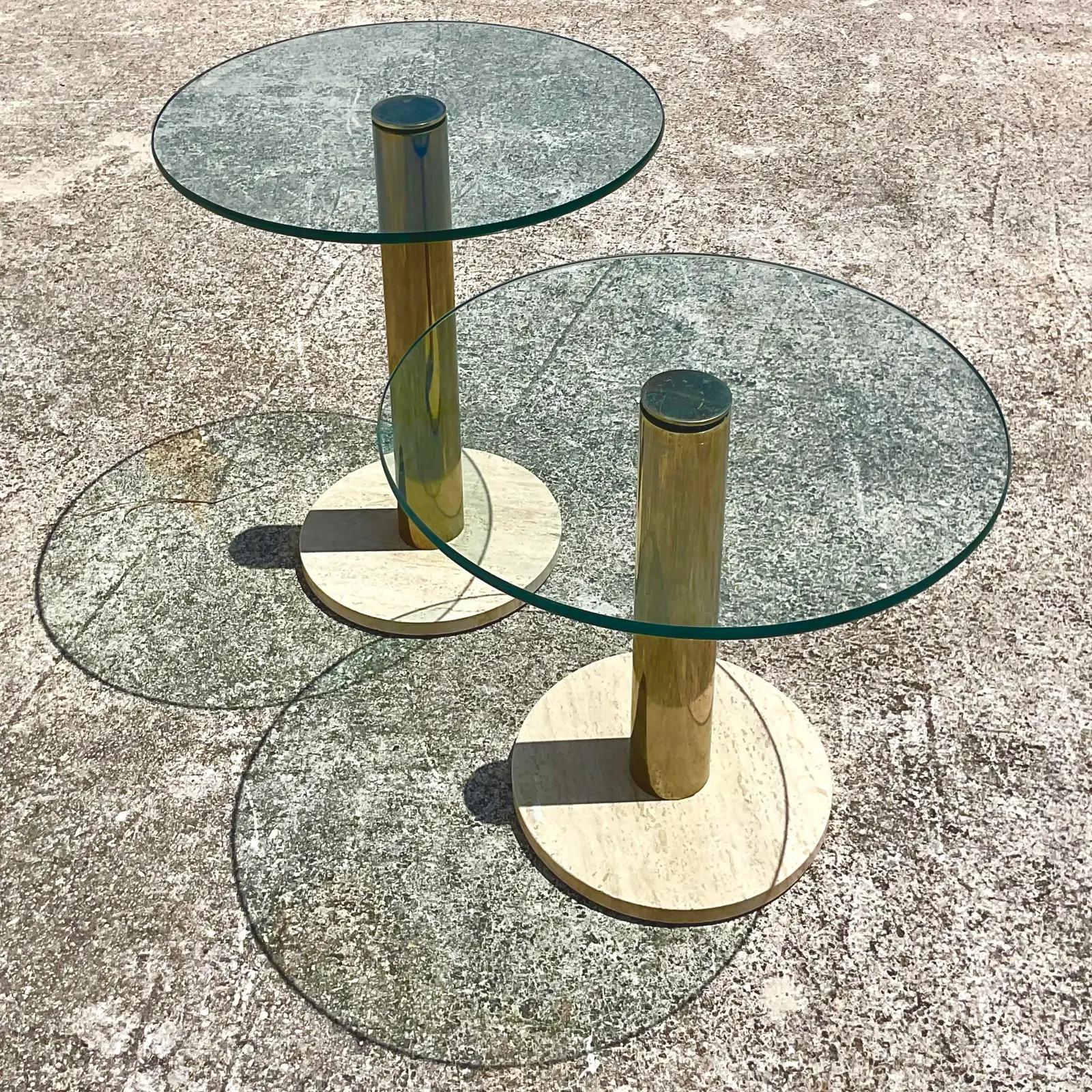 20th Century Vintage Contemporary Pace Brass and Marble Drinks Tables Set