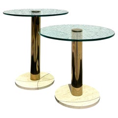 Retro Contemporary Pace Brass and Marble Drinks Tables Set