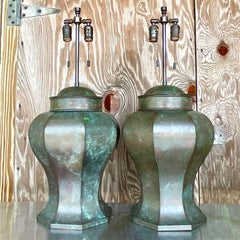 Vintage Contemporary Patinated Copper Lamps After Karl Springer