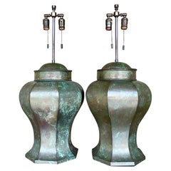 Vintage Contemporary Patinated Copper Lamps After Karl Springer