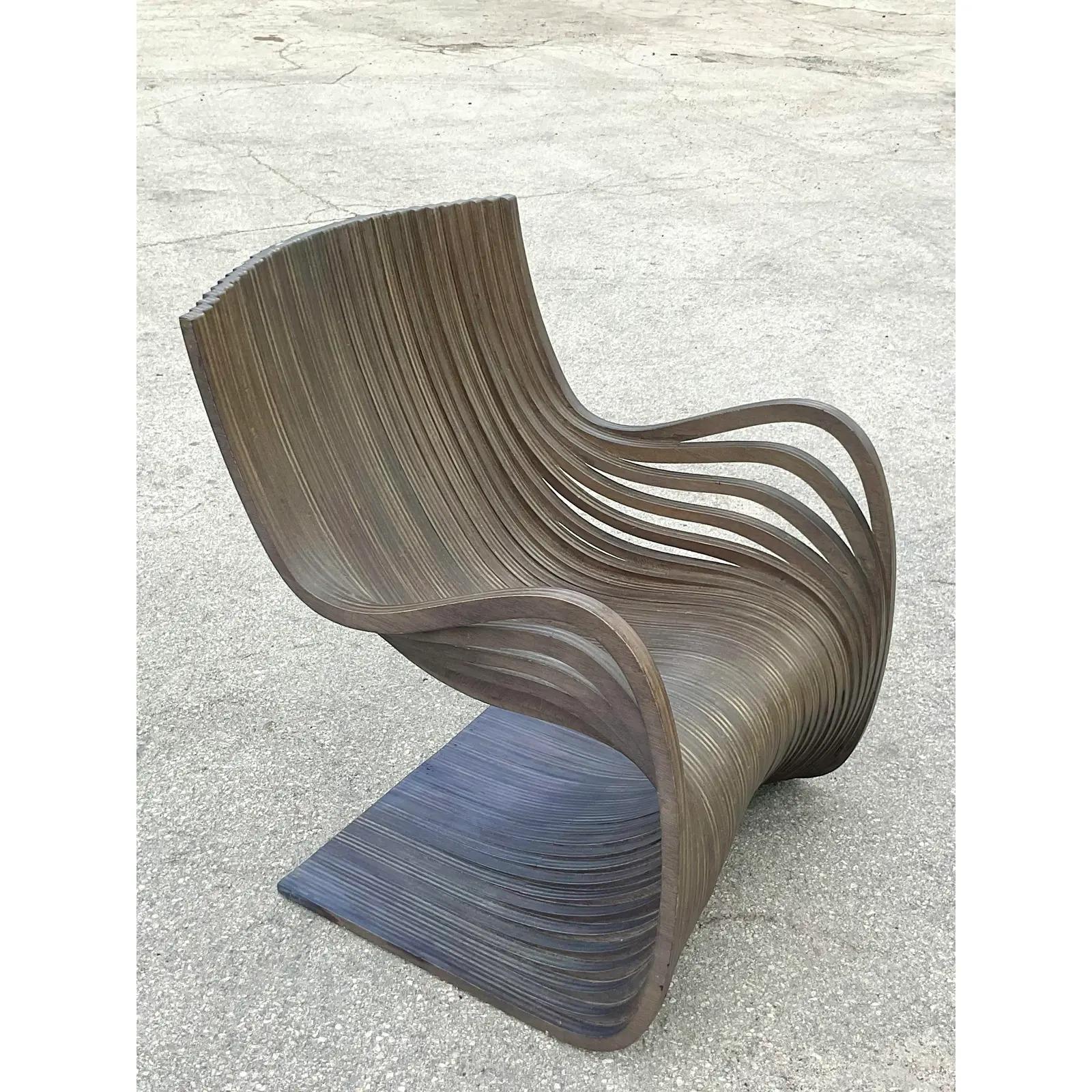 Italian Vintage Contemporary Piegatto Pipo Wenge Wood Lounge Chair