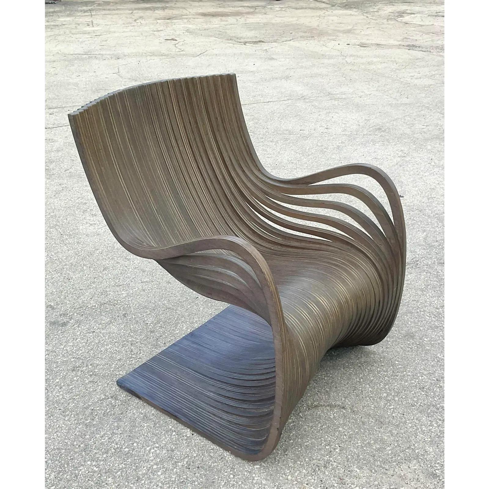 Vintage Contemporary Piegatto Pipo Wenge Wood Lounge Chair In Good Condition In west palm beach, FL