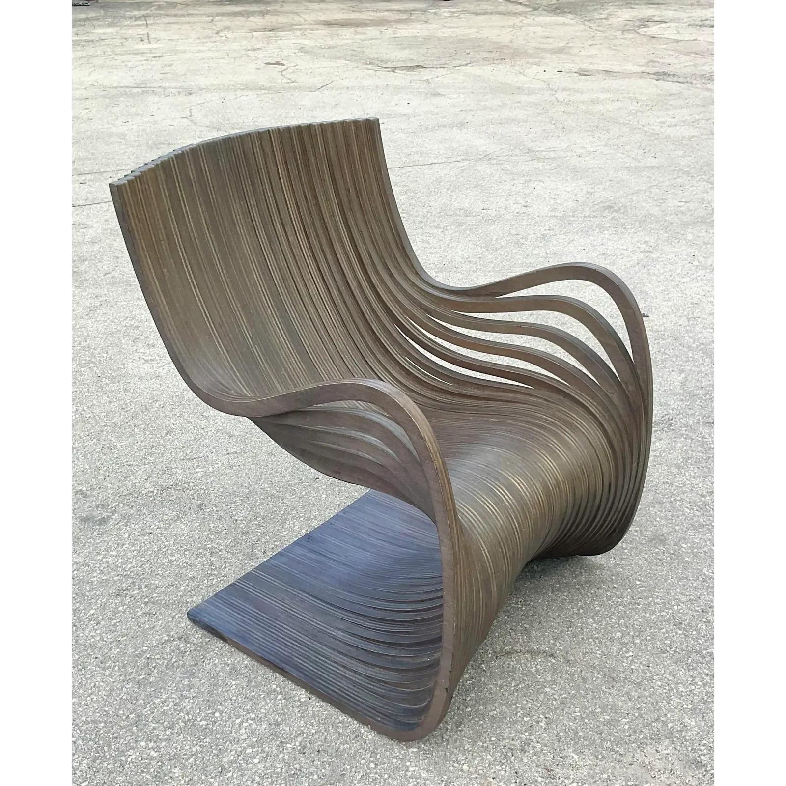 Italian Vintage Contemporary Piegatto Pipo Wenge Wood Lounge Chair
