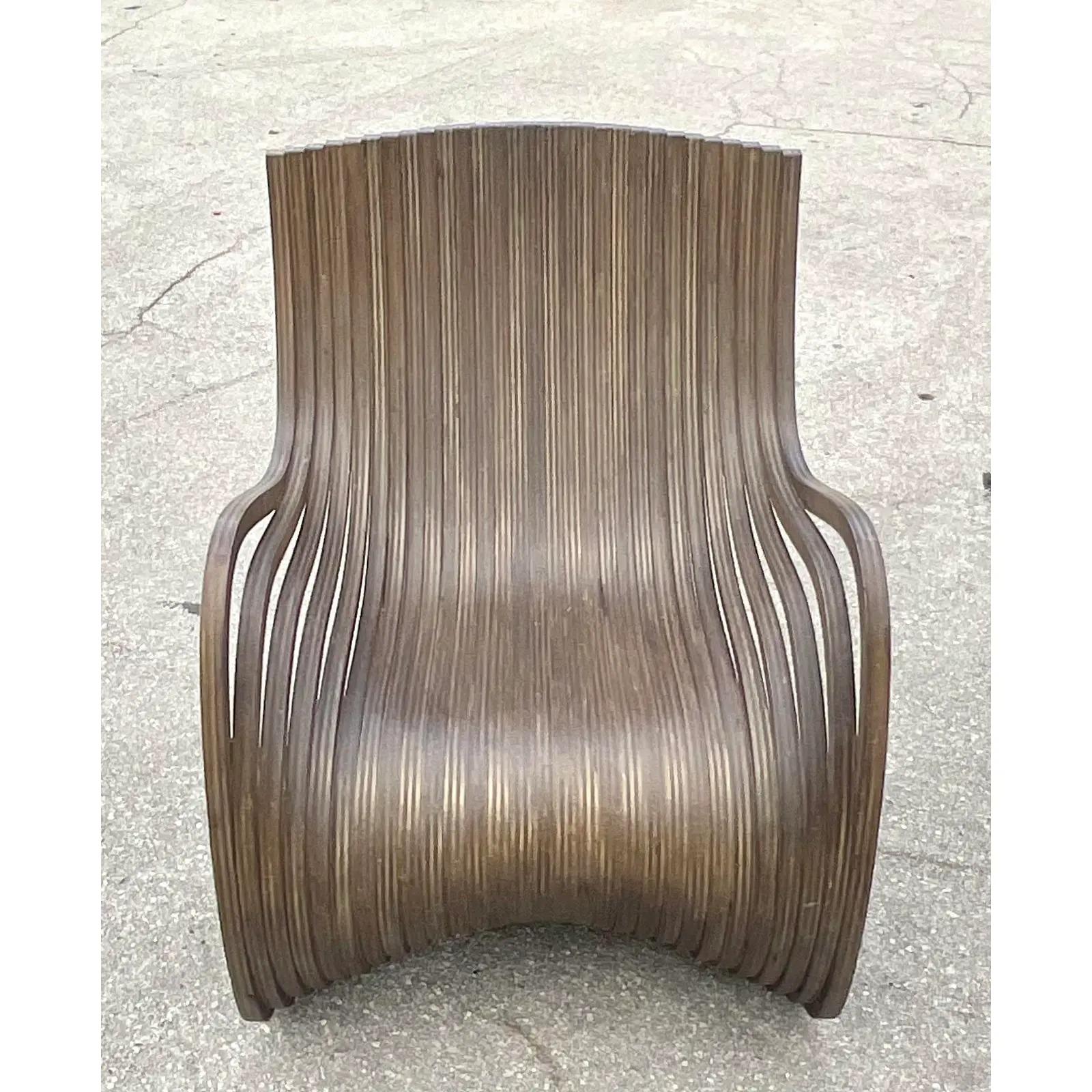 Vintage Contemporary Piegatto Pipo Wenge Wood Lounge Chair In Good Condition In west palm beach, FL