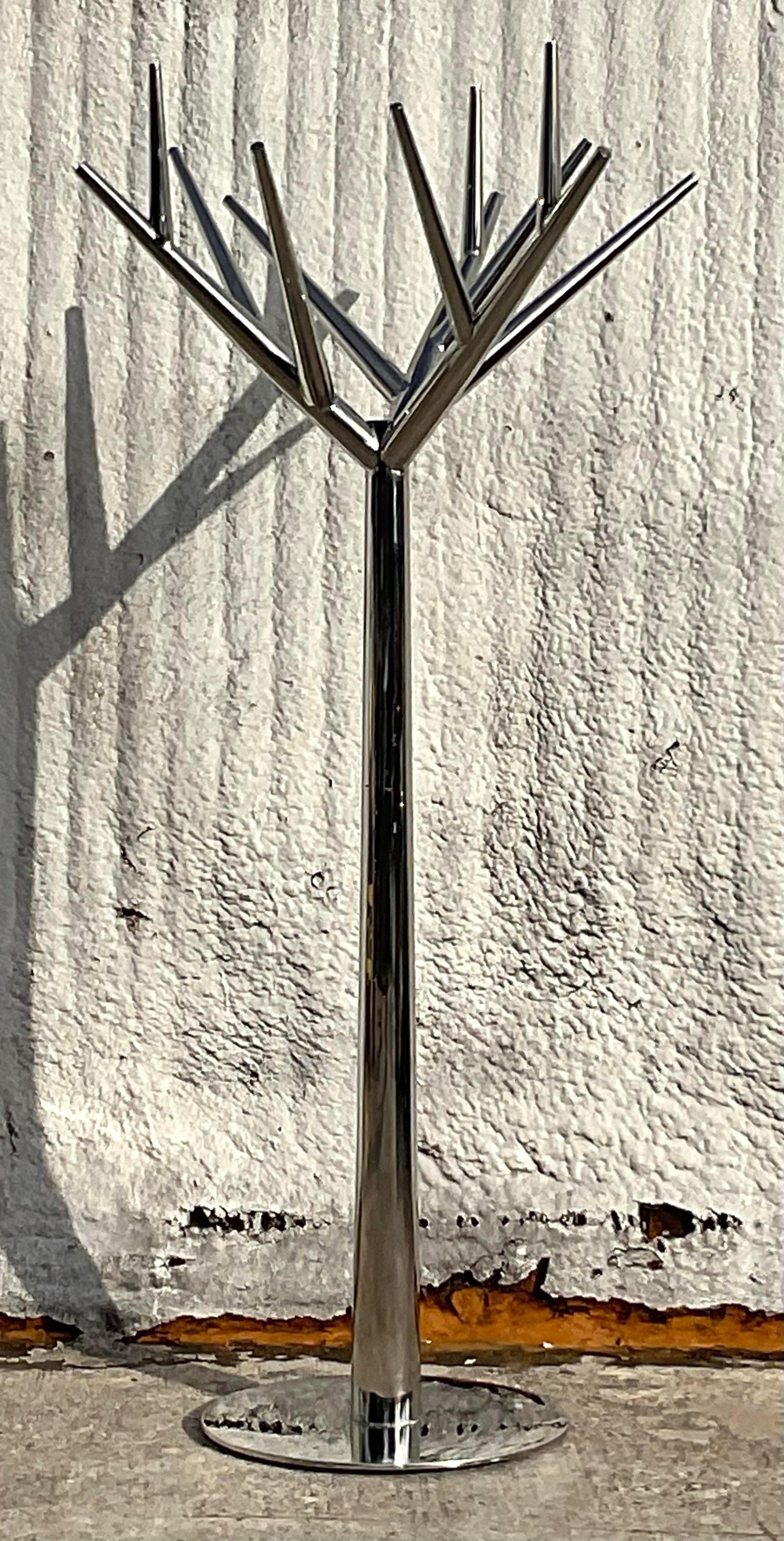 American Vintage Contemporary Polished Chrome Tree Coat Rack For Sale