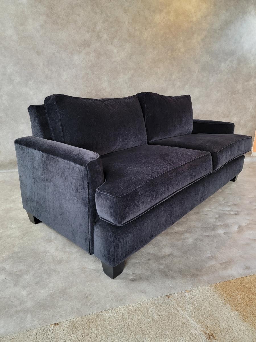 Post-Modern Vintage Contemporary Post Modern Black Velvet Sofa For Sale