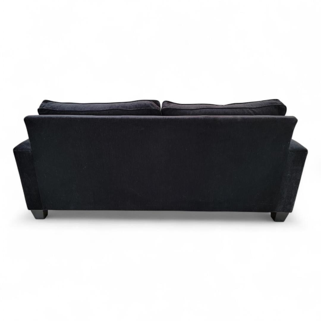 Vintage Contemporary Post Modern Black Velvet Sofa In Good Condition For Sale In Chicago, IL