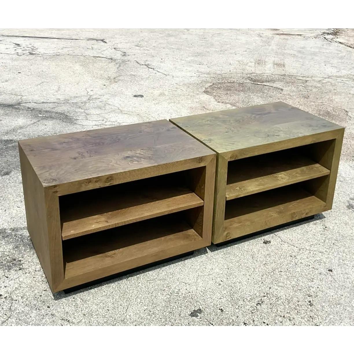 20th Century Vintage Contemporary Restoration Hardware Cerused Wood Nightstands - a Pair