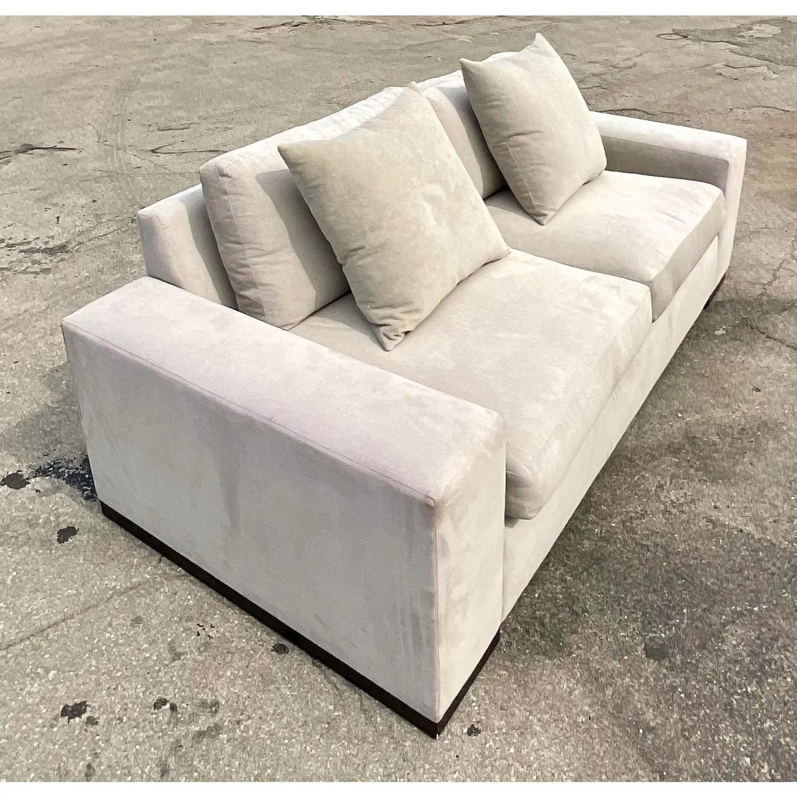 Vintage Contemporary Restoration Hardware Modena Track Arm Sofa In Good Condition In west palm beach, FL