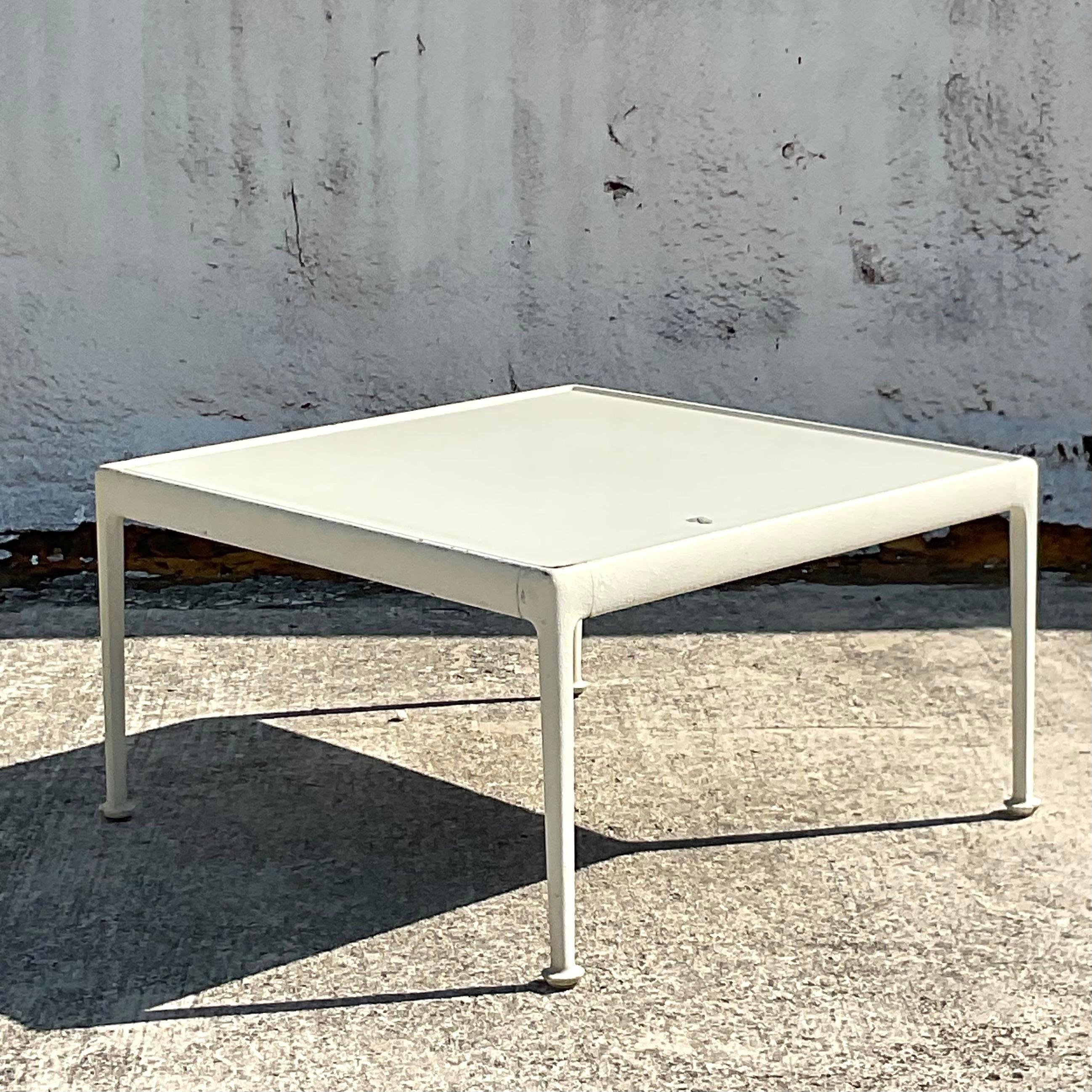 A fabulous vintage Contemporary low cocktail table. Designed by Richard Schultz for Knoll. This is a fab table that requires a full restoration. Unmarked. Acquired from a Palm Beach estate.