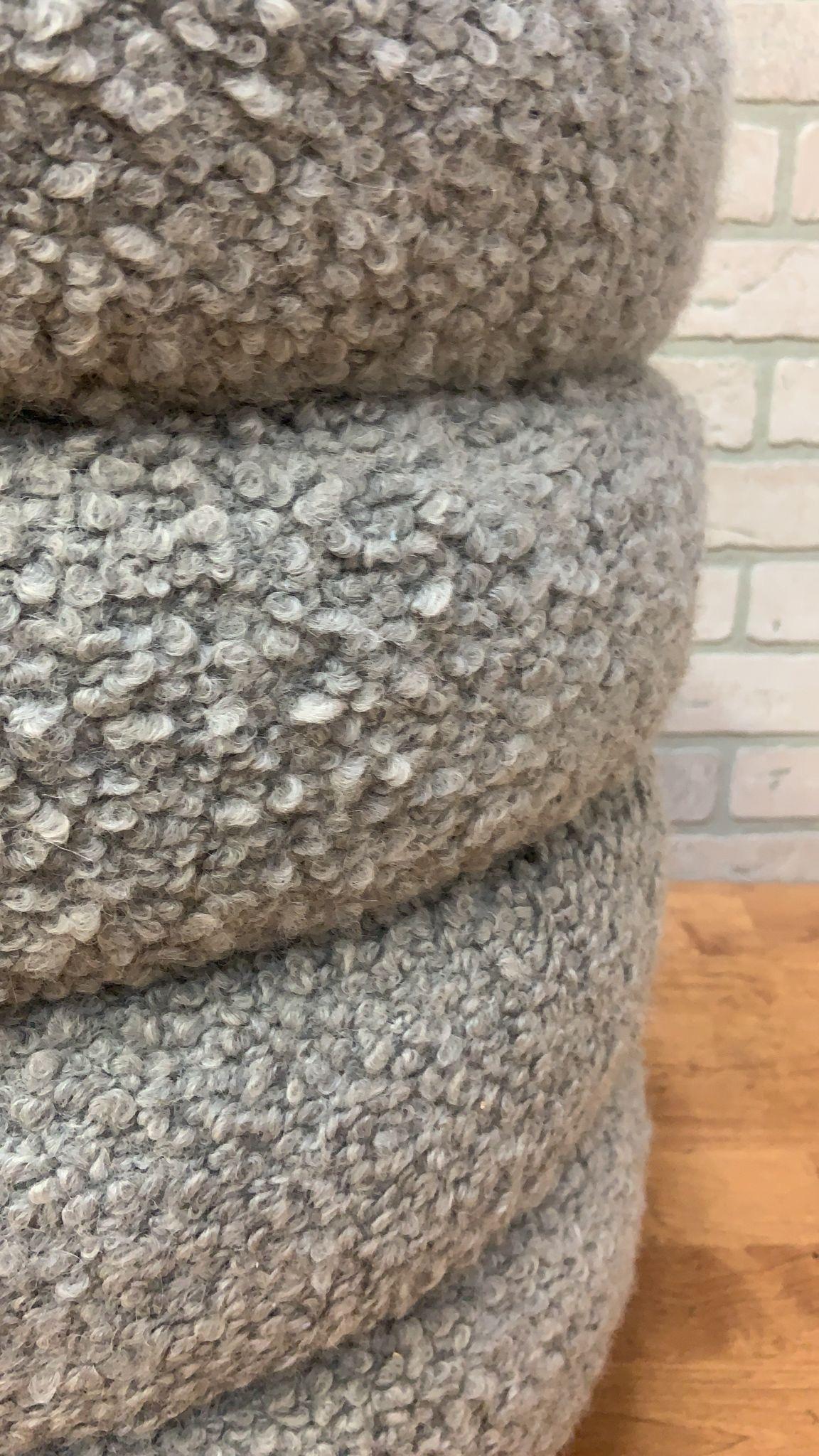Vintage Contemporary Ridged Stool Newly Reupholstered in a Gray Boucle

This beautiful and stylish tuffet stool is composed of four stacked cushions and is beautifully newly upholstered in a gorgeous high end 