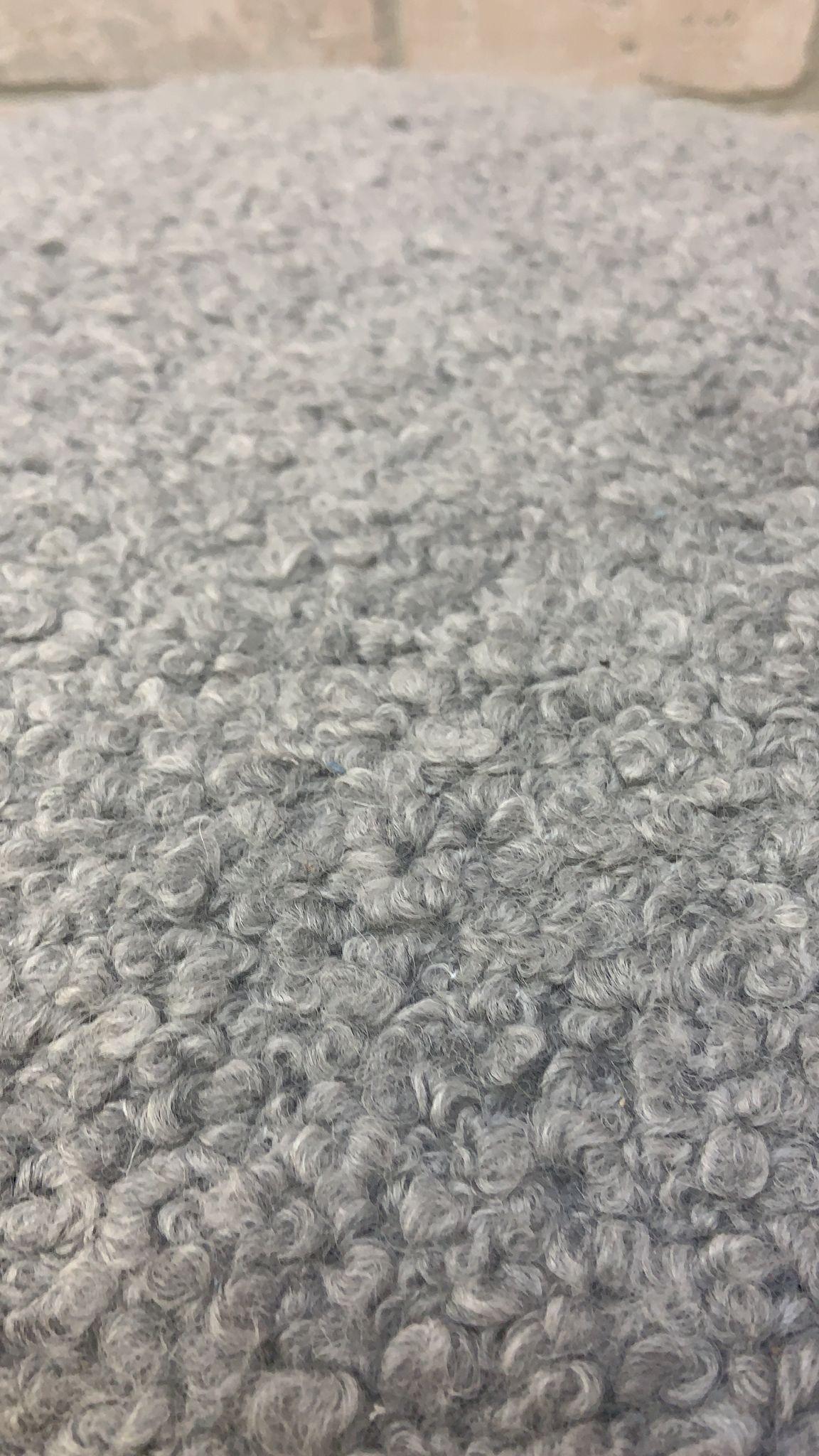 Modern Vintage Contemporary Ridged Stool Newly Reupholstered in a Gray Boucle For Sale