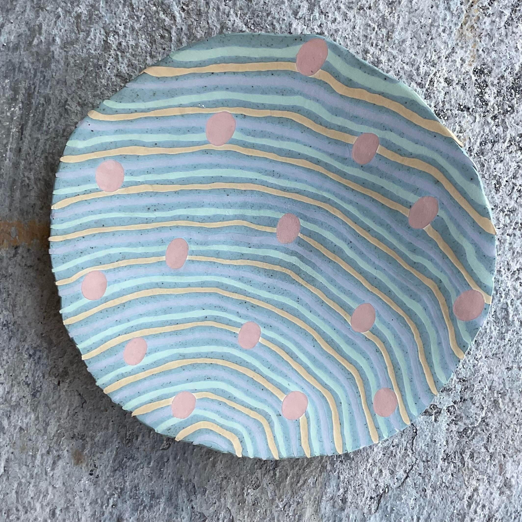 Vintage Contemporary Sculpted Clay Platter In Good Condition For Sale In west palm beach, FL