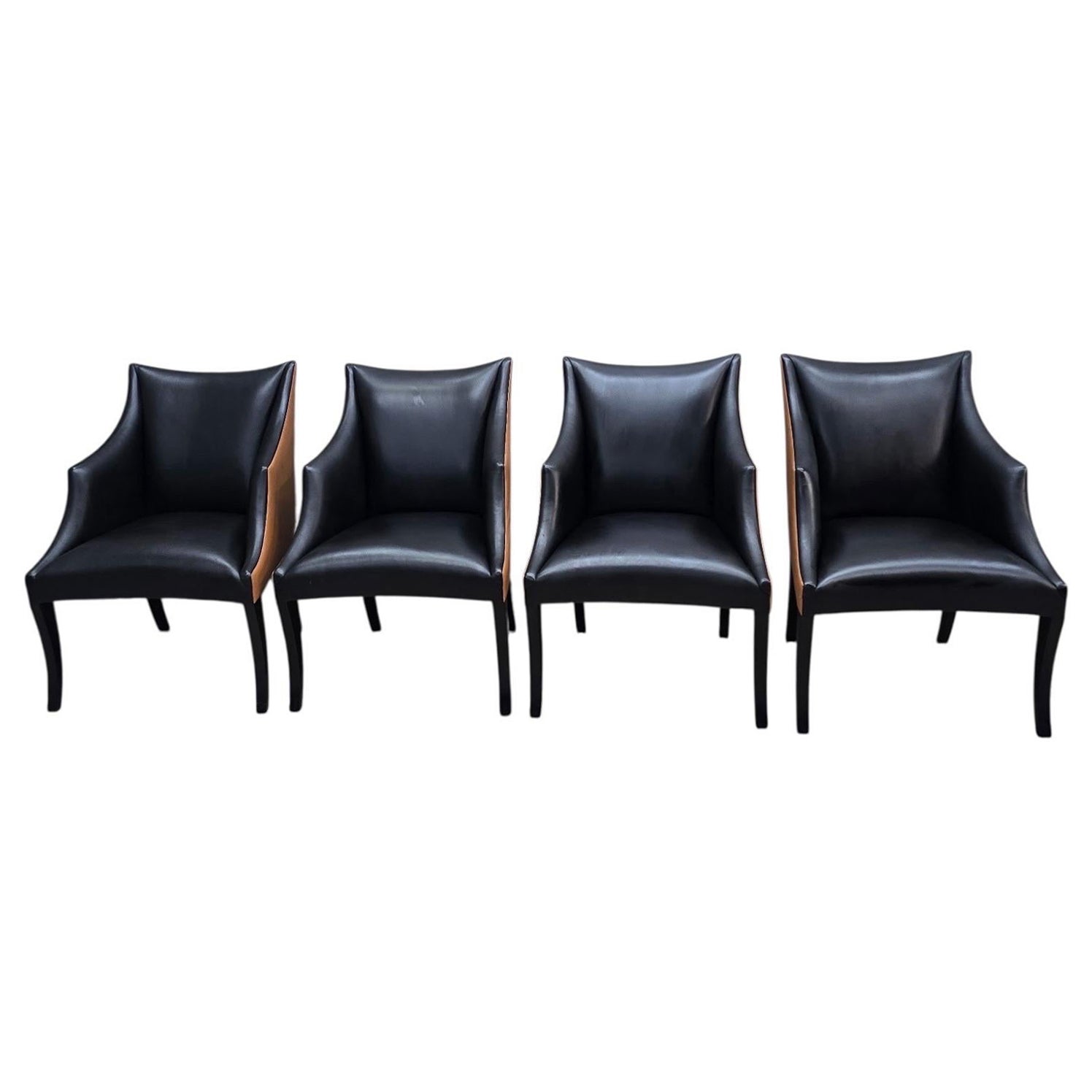 Vintage Contemporary Serpentine Two Toned Leather Armchairs by Donghia For Sale