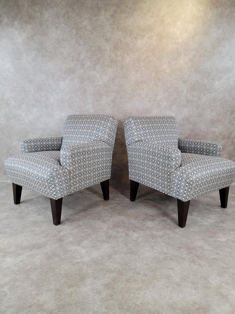 Vintage Contemporary Club Chairs, Paar in Retro-Blau und Creme (Moderne) im Angebot