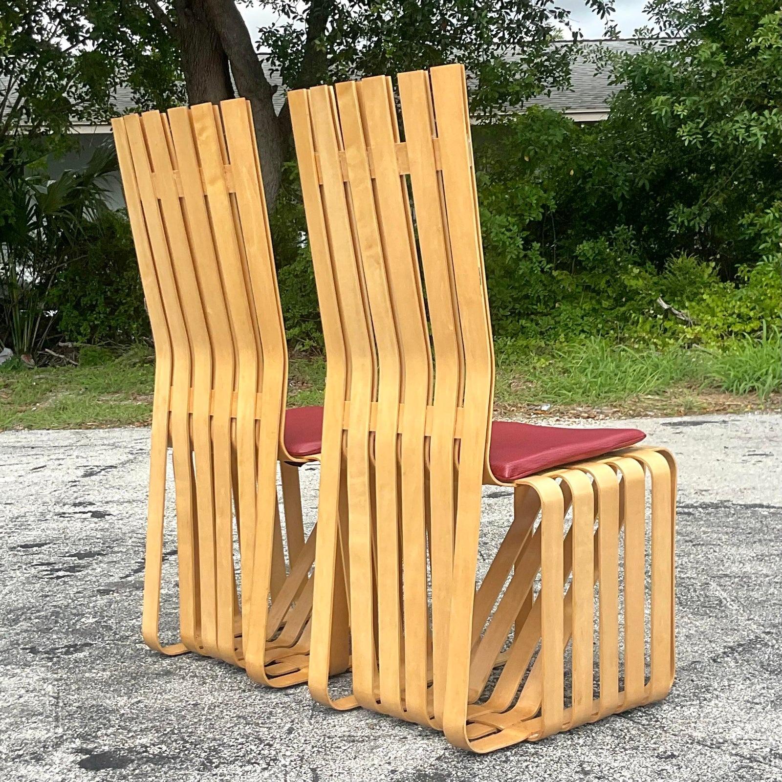 20th Century Vintage Contemporary Signed Frank Gehry for Knoll “High Sticking” Chair - a Pair For Sale