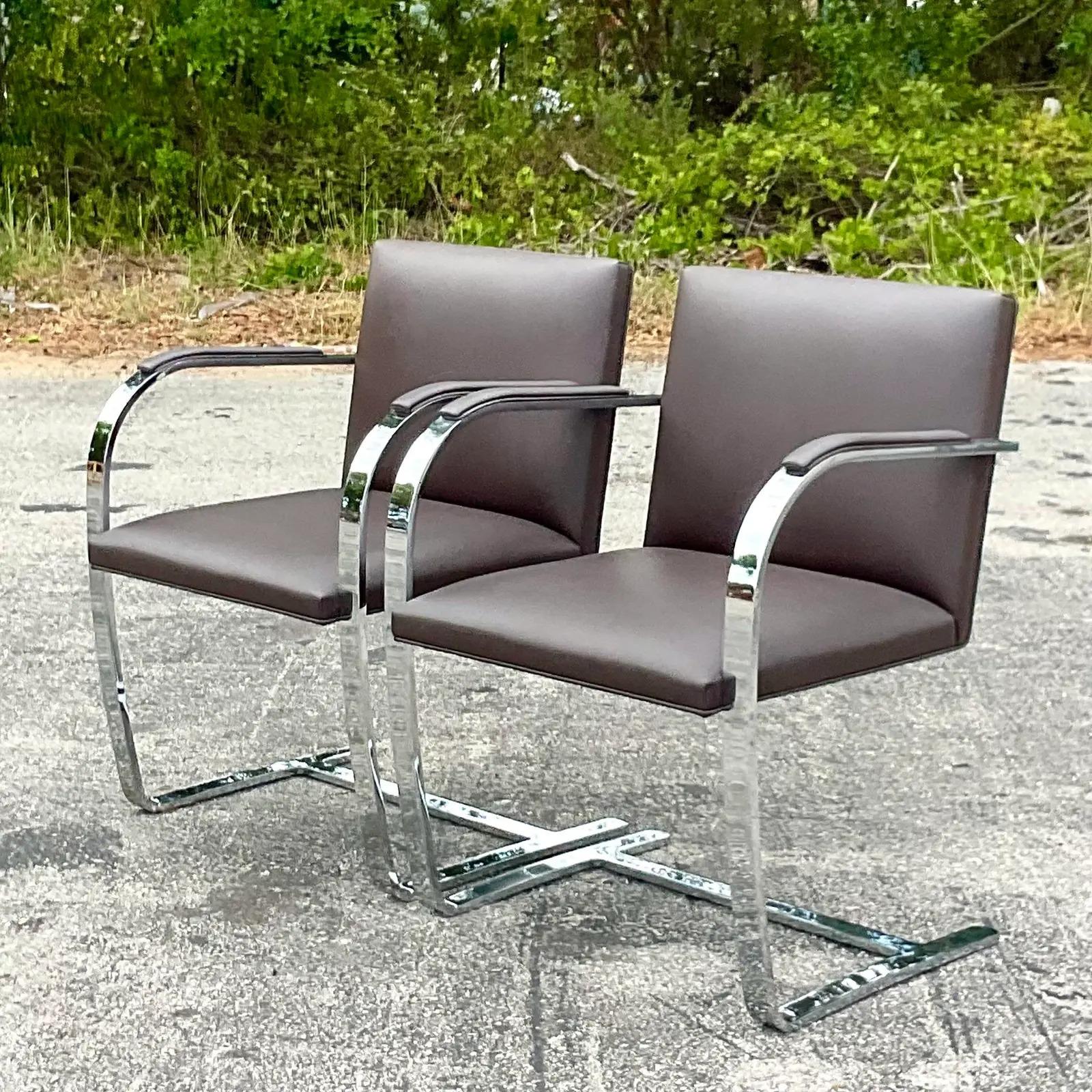 Vintage Contemporary Signed Mies Van Der Rohe for Knoll Brno Flat Bar Chairs, a 4