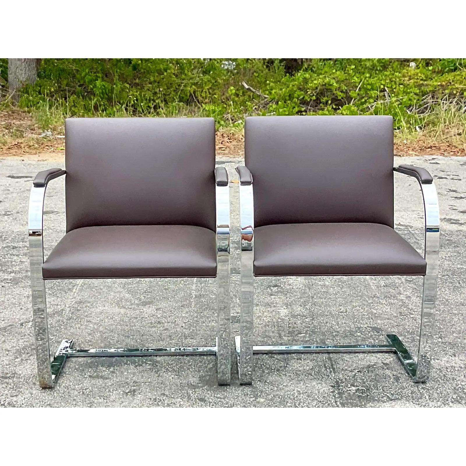 20th Century Vintage Contemporary Signed Mies Van Der Rohe for Knoll Brno Flat Bar Chairs, a