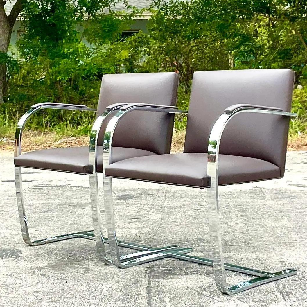 Vintage Contemporary Signed Mies Van Der Rohe for Knoll Brno Flat Bar Chairs, a 1