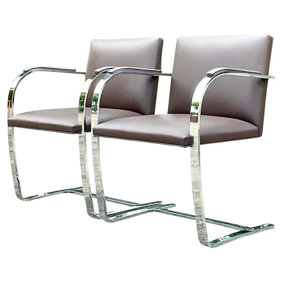 Vintage Contemporary Signed Mies Van Der Rohe for Knoll Brno Flat Bar Chairs, a