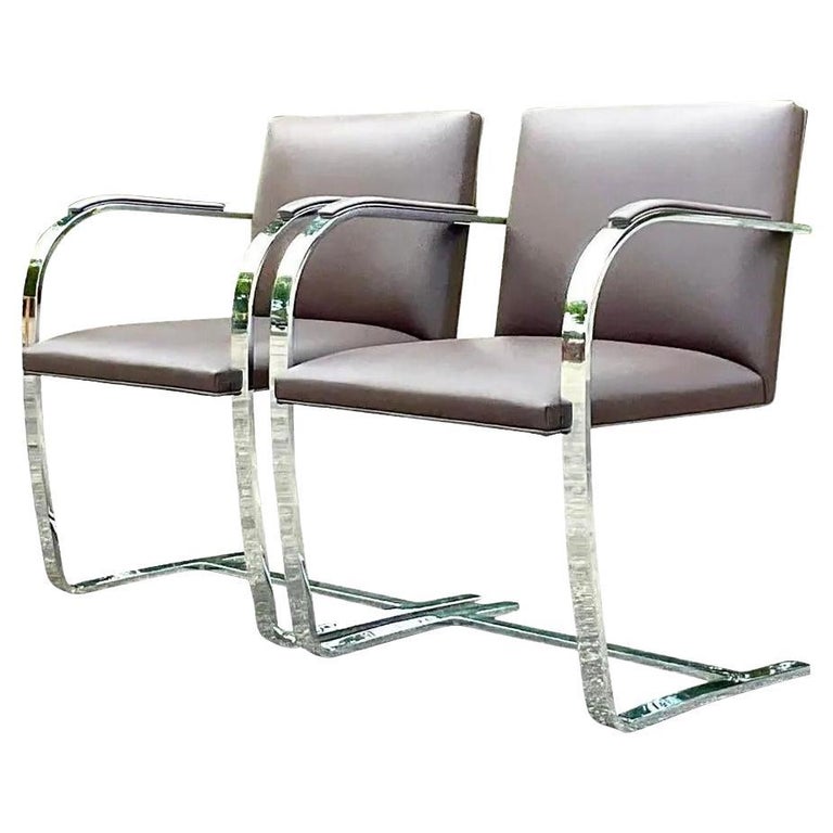 Vintage Contemporary Signed Mies Van Der Rohe for Knoll Brno Flat Bar Chairs,  a For Sale at 1stDibs