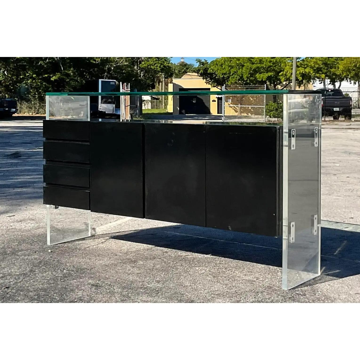 Vintage Contemporary Signed Milo Baughman for Thayer Coggin Lucite Credenza In Good Condition In west palm beach, FL