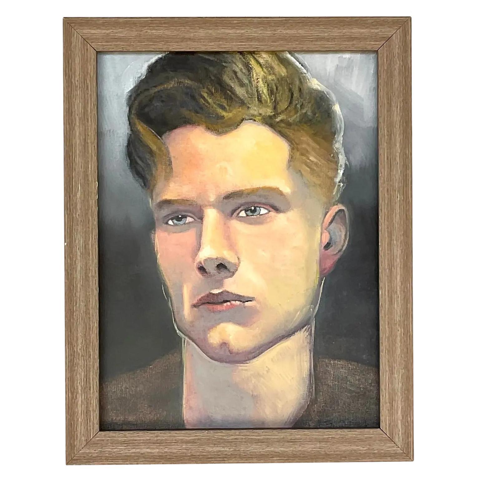 Vintage Contemporary Signed Original Oil Portrait on Board For Sale