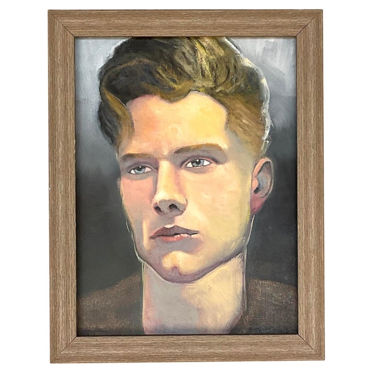 Vintage Contemporary Signed Original Oil Portrait on Board For Sale at ...