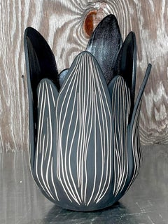 Vintage Contemporary Signed Studio Pottery Petal Vase