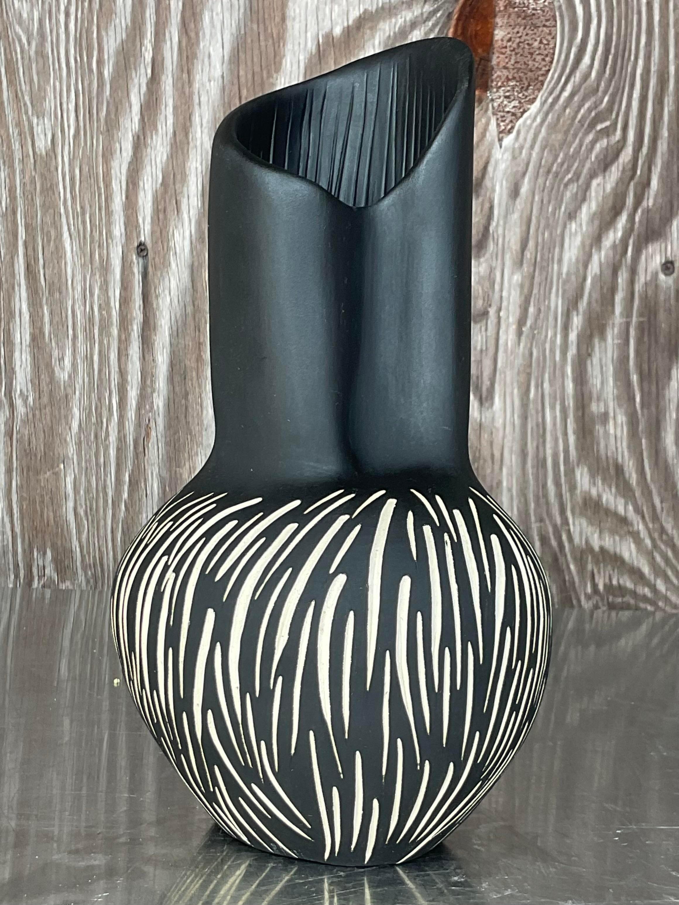 Modern Vintage Contemporary Signed Studio Pottery Vase For Sale