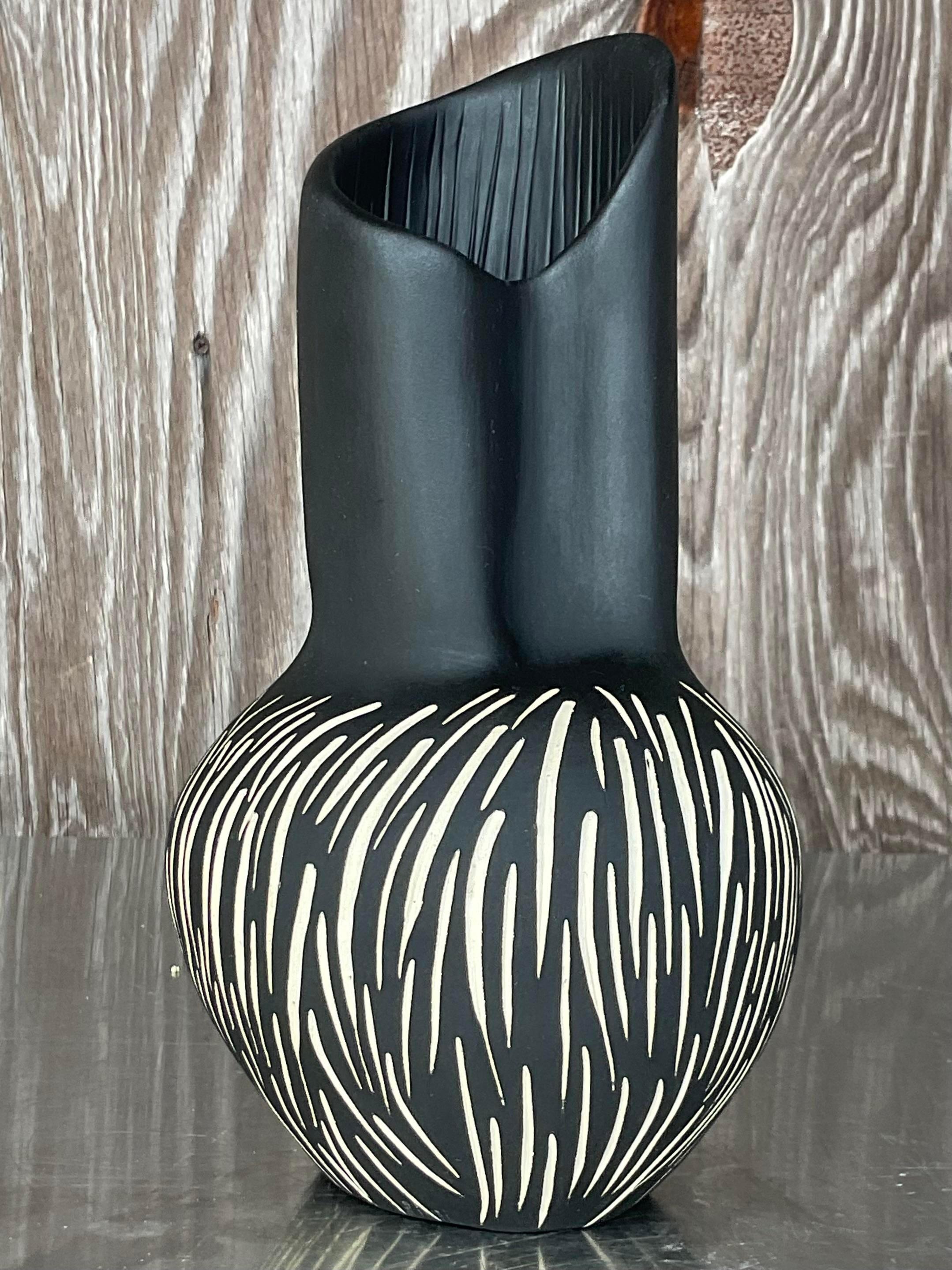 Vintage Contemporary Signed Studio Pottery Vase In Good Condition For Sale In west palm beach, FL