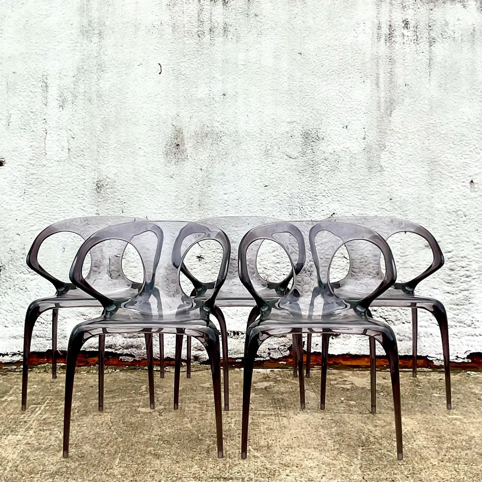 Italian Vintage Contemporary Song Wen Zhong for Roche Bobois Ava Bridge Lucite Chairs 