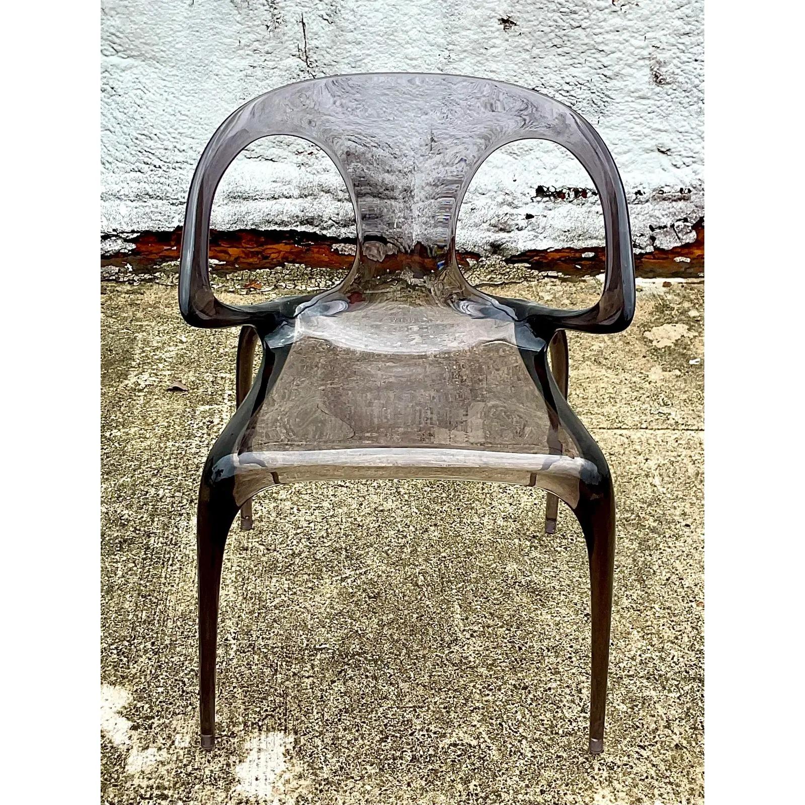Vintage Contemporary Song Wen Zhong for Roche Bobois Ava Bridge Lucite Chairs  In Good Condition In west palm beach, FL