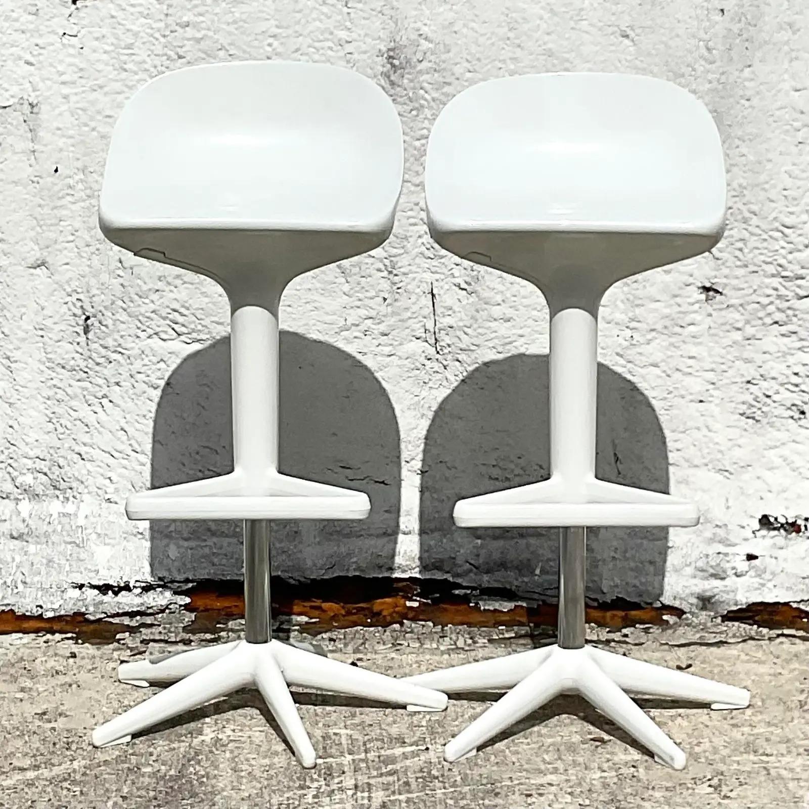 Vintage Contemporary Spool Stool by Antonio Citterio for Kartell - a Pair In Good Condition For Sale In west palm beach, FL