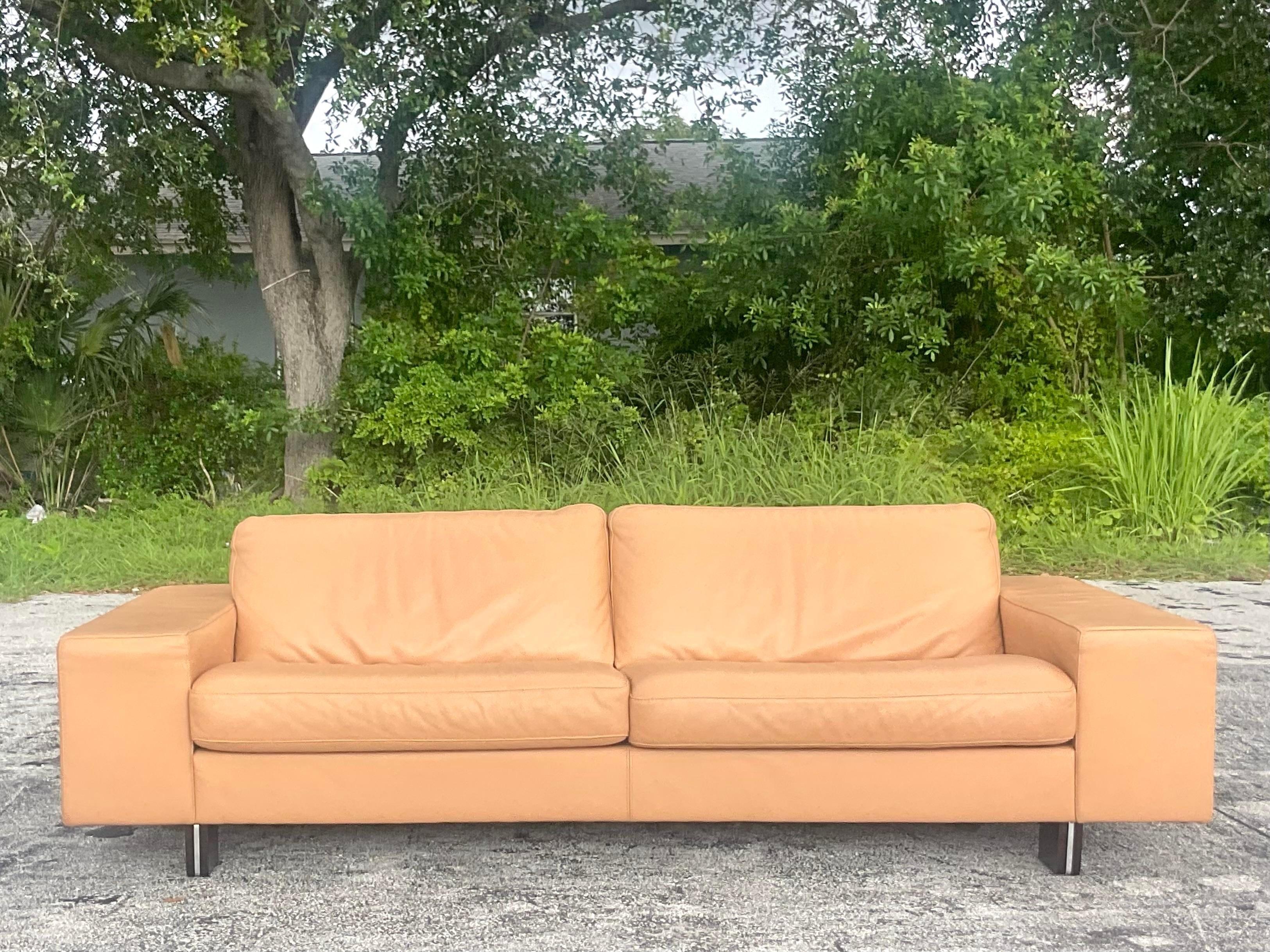 Vintage Contemporary Tagged Roche Bobois Leather Shelf Sofa For Sale 1