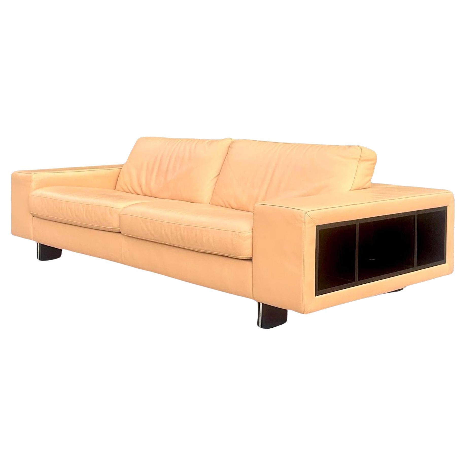 Vintage Contemporary Tagged Roche Bobois Leather Shelf Sofa For Sale