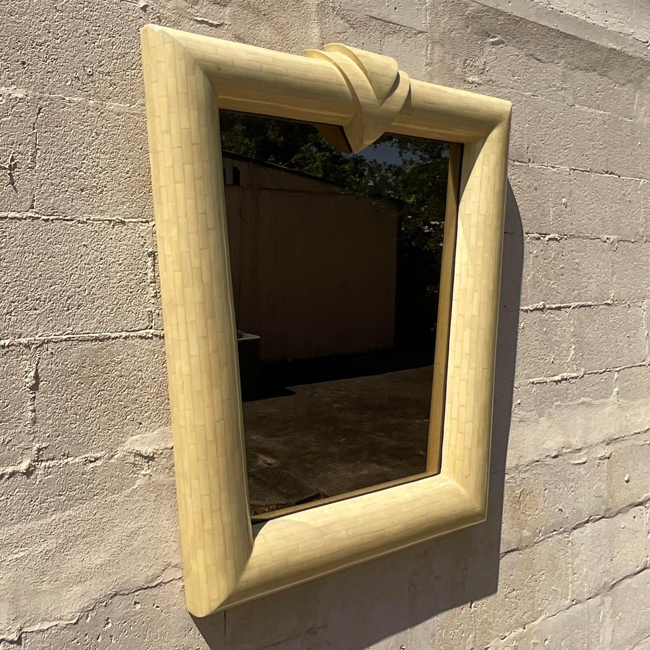 Vintage Contemporary Tessellated Bone Mirror For Sale 4