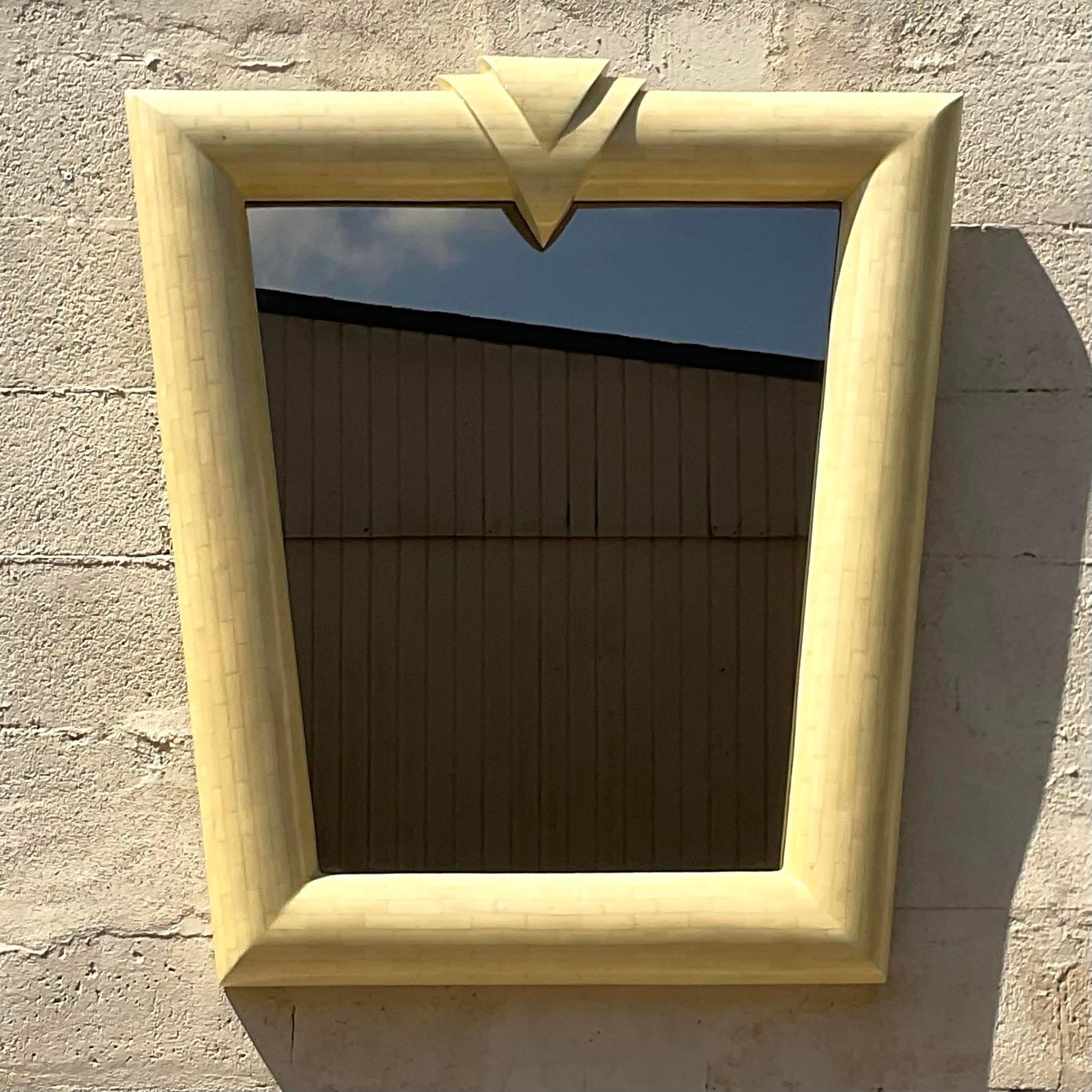 Vintage Contemporary Tessellated Bone Mirror For Sale 5