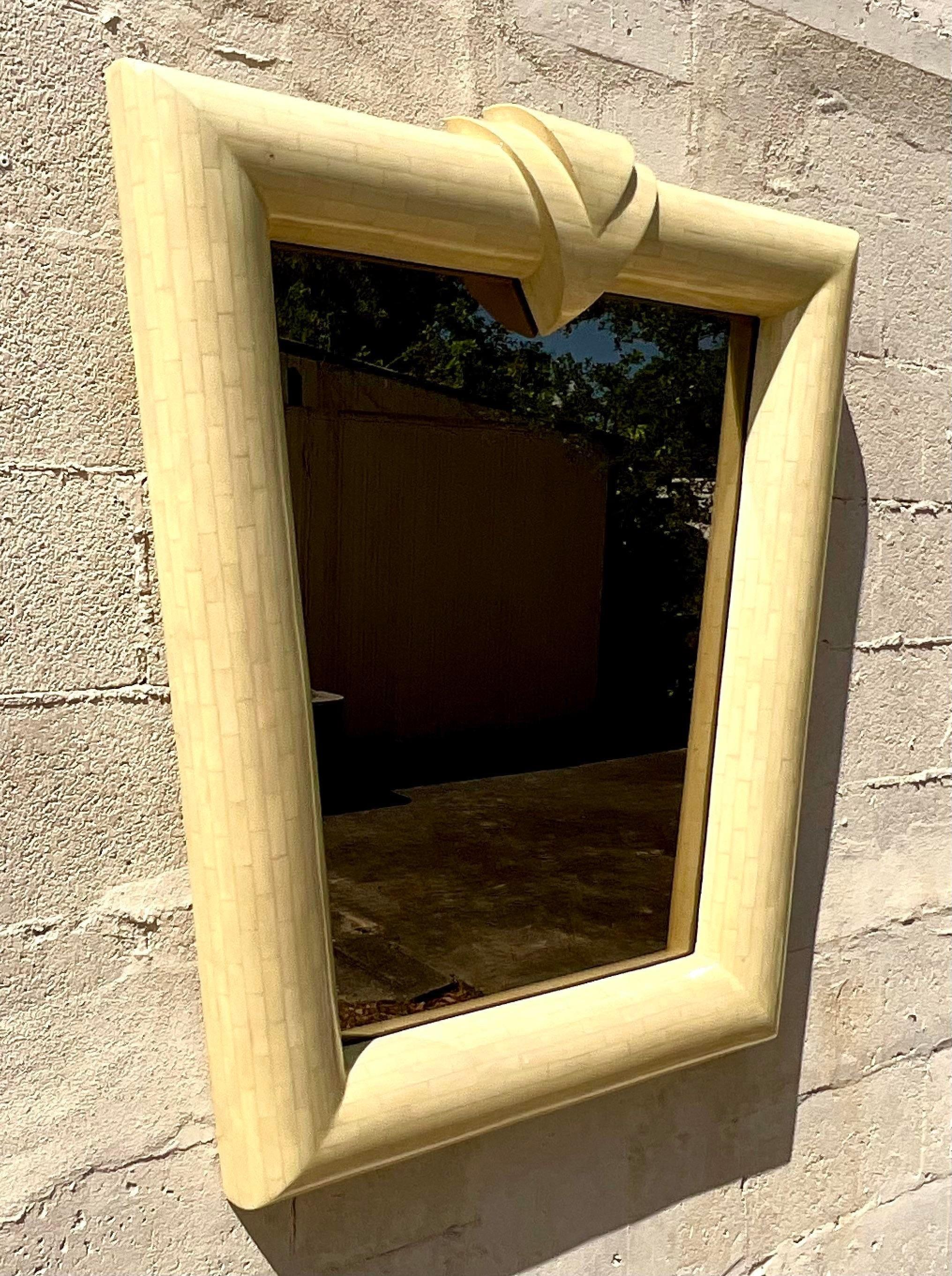 Vintage Contemporary Tessellated Bone Mirror In Good Condition For Sale In west palm beach, FL